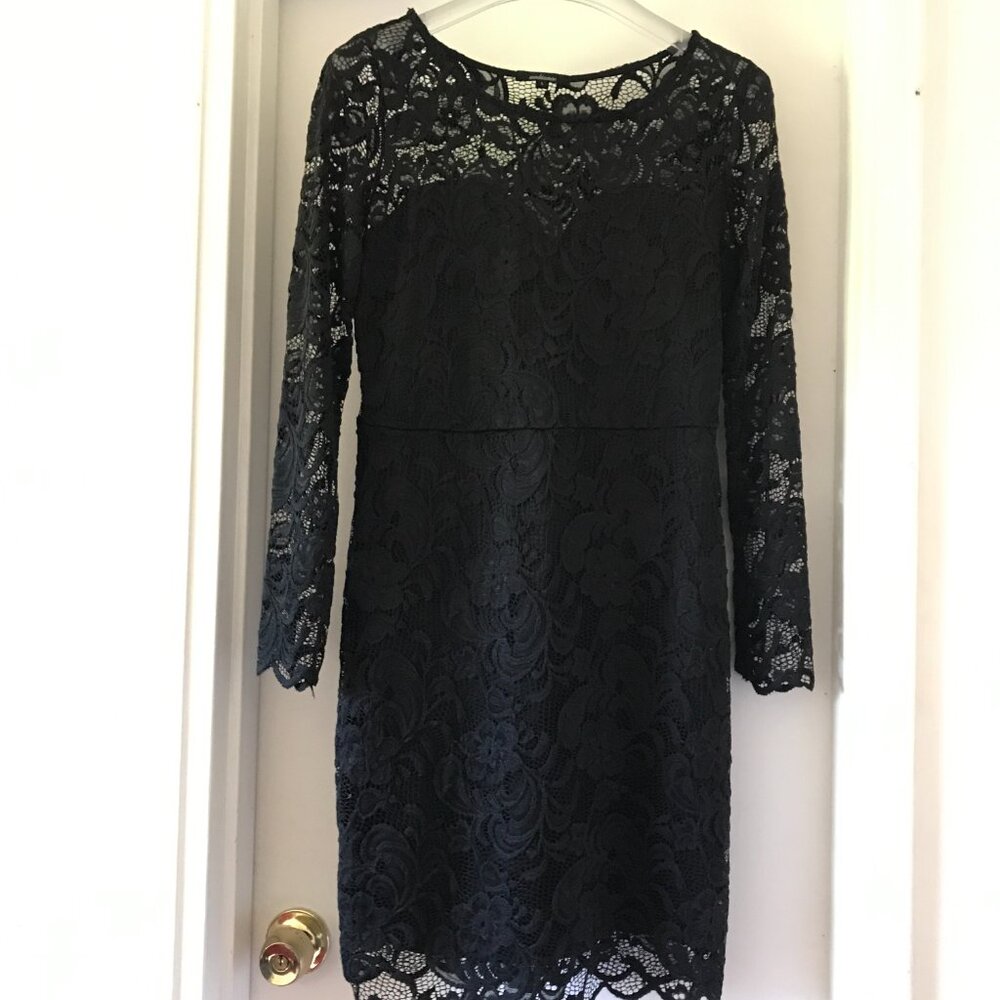 Ambiance Lace Dress Body Contouring Long Sleeve Stretch Lined Women's Medium